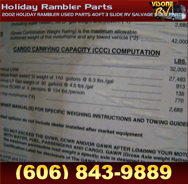 Holiday Rambler Parts Manual