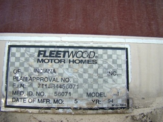 1994 FLEETWOOD PACE ARROW PARTS  VISONE RV EAST BERNSTADT KY RV SALVAGE YARD